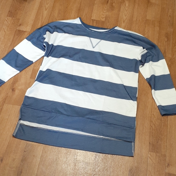 Tops - Nautical Blue & White Striped Oversized Sweatshirt